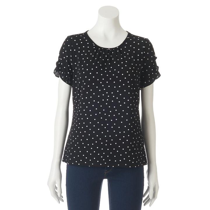 Women's Elle&trade; Shirred Ruffle Tee, Size: Large, Black