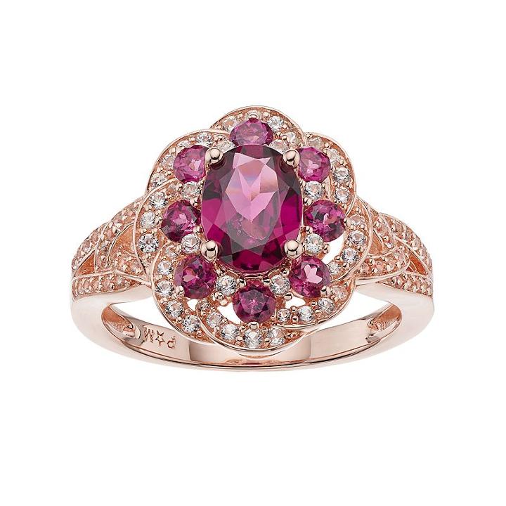 Sterling Silver Rhodolite & Lab-created White Sapphire Flower Ring, Women's, Size: 7, Red