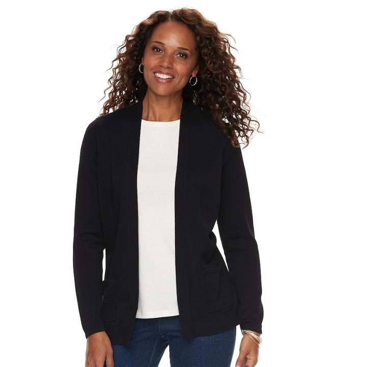 Women's Croft & Barrow&reg; Essential Open Front Cardigan, Size: Large, Black