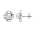Sterling Silver Freshwater Cultured Pearl And Lab-created White Sapphire Knot Stud Earrings, Women's