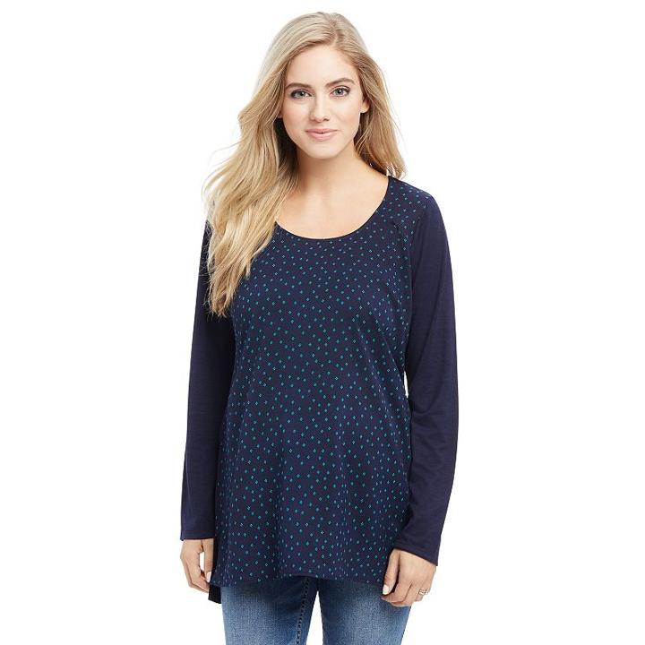 Maternity Oh Baby By Motherhood&trade; Mixed-media Polka-dot Top, Women's, Size: Medium, Blue (navy)