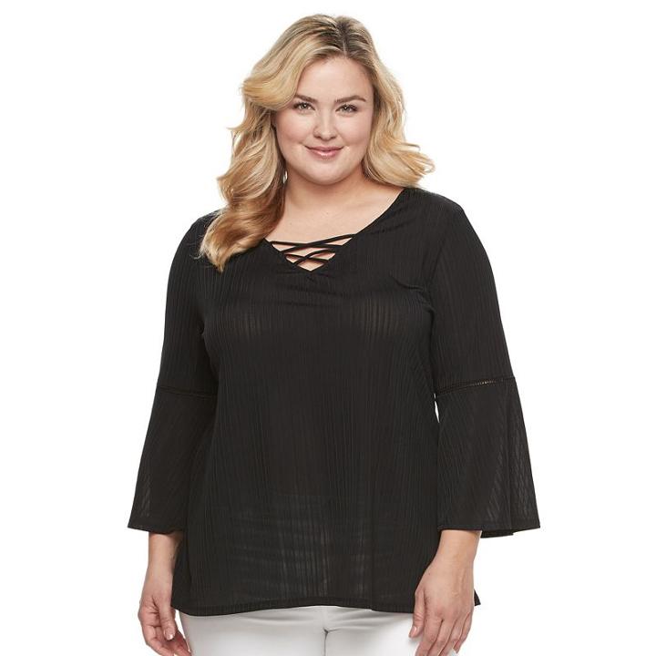 Plus Size Dana Buchman Striped Lace-up Top, Women's, Size: 3xl, Black