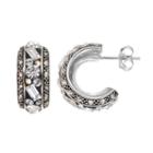 Marcasite & Crystal Sterling Silver Semi-hoop Earrings, Women's, Black