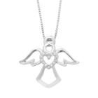 Timeless Sterling Silver Diamond Accent Heart & Angel Pendant Necklace, Women's, White