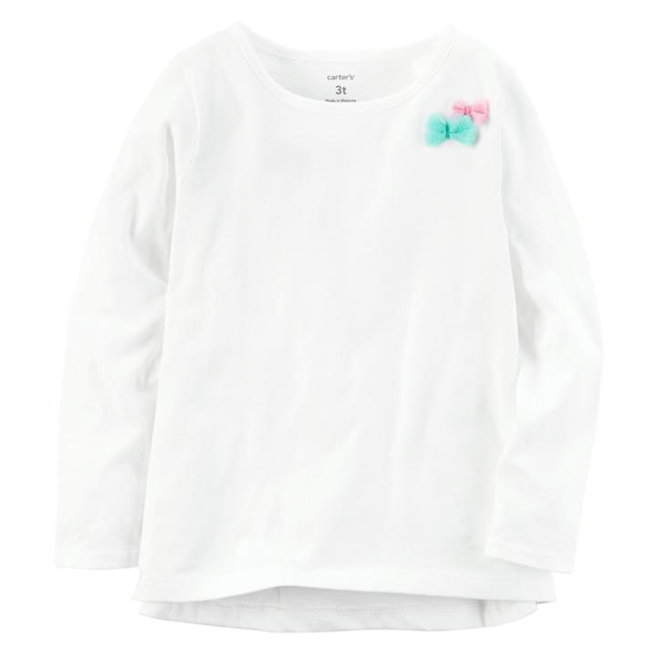 Girls 4-8 Carter's Long Sleeve Tulle Bow Embellished Tee, Size: 8, White