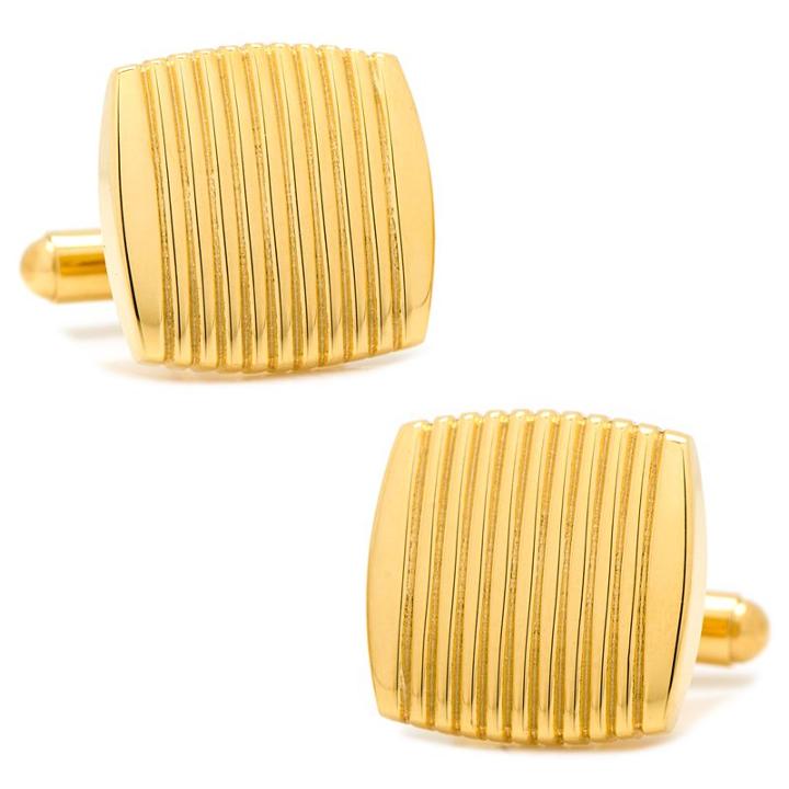 Ribbed Square Cuff Links, Men's, Gold