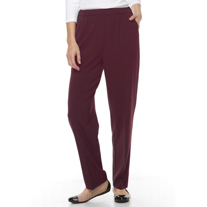 Women's Croft & Barrow&reg; Straight-fit Ruched Polished Pull-on Pants, Size: 6, Dark Red