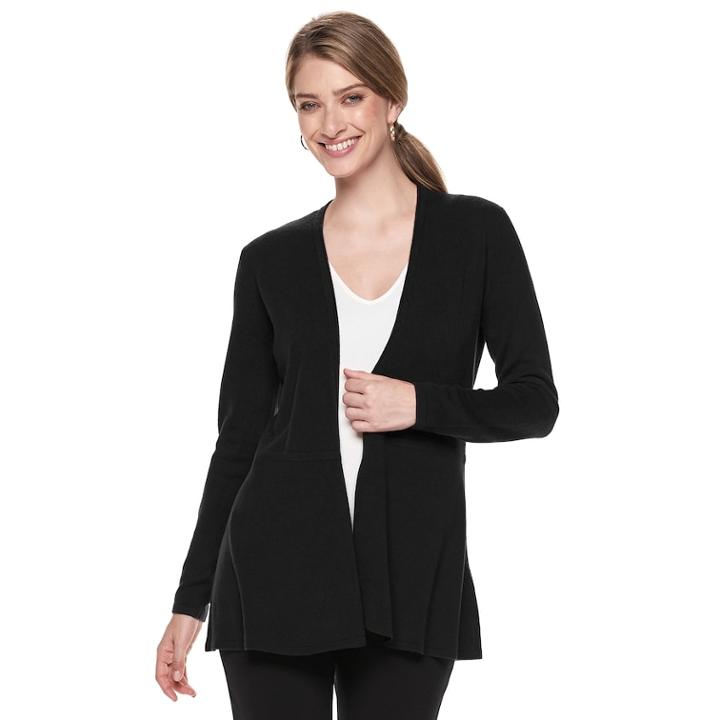 Petite Napa Valley Open-front Swing Cardigan, Women's, Size: Xl Petite, Black