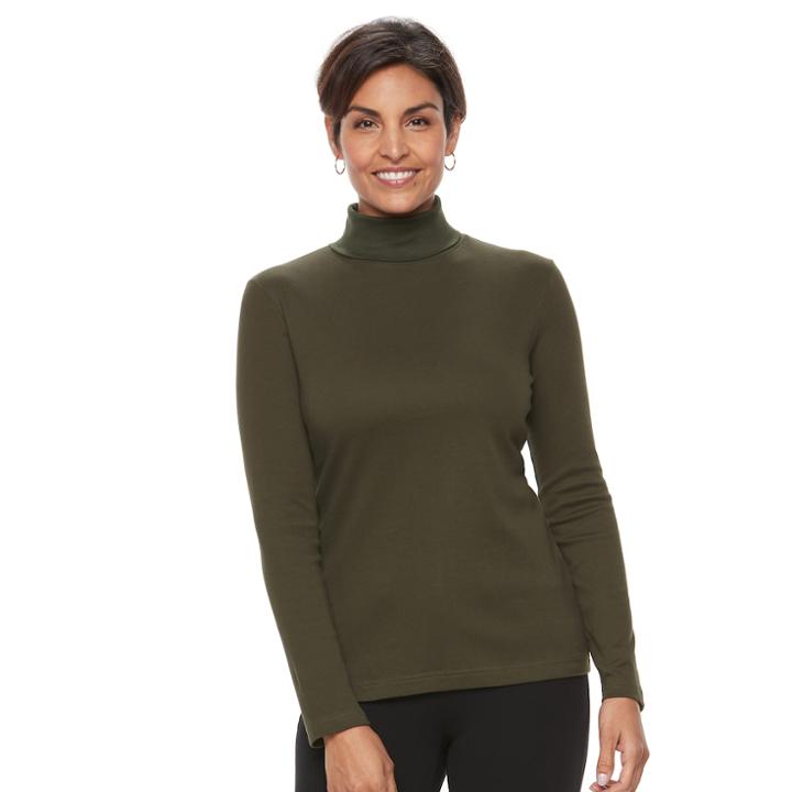 Women's Croft & Barrow&reg; Long Sleeve Turtleneck Top, Size: Small, Green