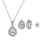 Lab-created White Sapphire Sterling Silver Teardrop Halo Pendant Necklace & Stud Earring Set, Women's, Size: 18