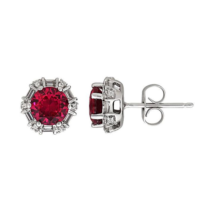 Sterling Silver Lab-created Ruby & White Sapphire Stud Earrings, Women's, Red