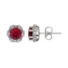 Sterling Silver Lab-created Ruby & White Sapphire Stud Earrings, Women's, Red