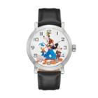 Disney's Mickey Mouse, Donald Duck & Goofy Men's Leather Watch, Black