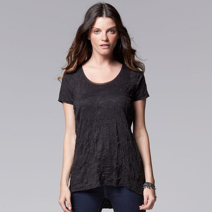 Women's Simply Vera Vera Wang Crinkle Tee, Size: Medium, Black