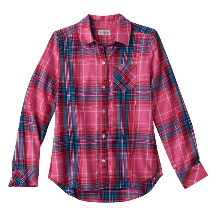 Girls 7-16 & Plus Size So&reg; Perfectly Soft Plaid Button-down Shirt, Girl's, Size: 18 1/2, Natural