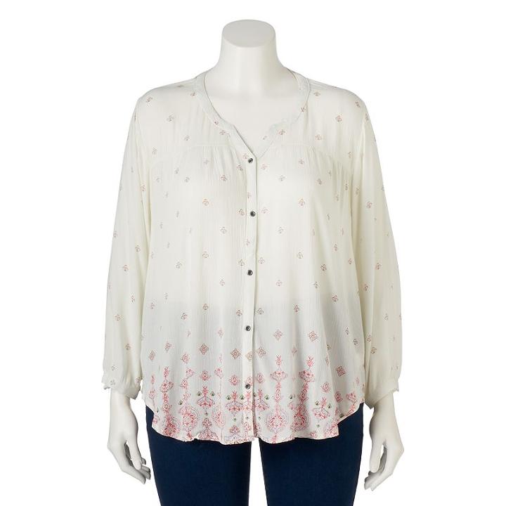 Juniors' Plus Size Mudd&reg; Button Front Peasant Top, Girl's, Size: 1xl, White
