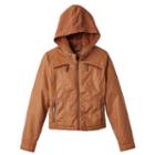 Girls 7-16 J2 By Jou Jou Hooded Faux Leather Jacket, Girl's, Size: Small, Dark Brown