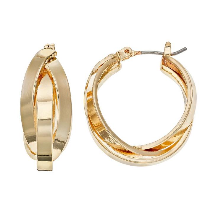 Dana Buchman Crisscross Triple Hoop Earrings, Women's, Gold