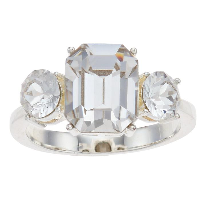 Brilliance 3-stone Ring With Swarovski Crystals, Women's, Size: 9, White