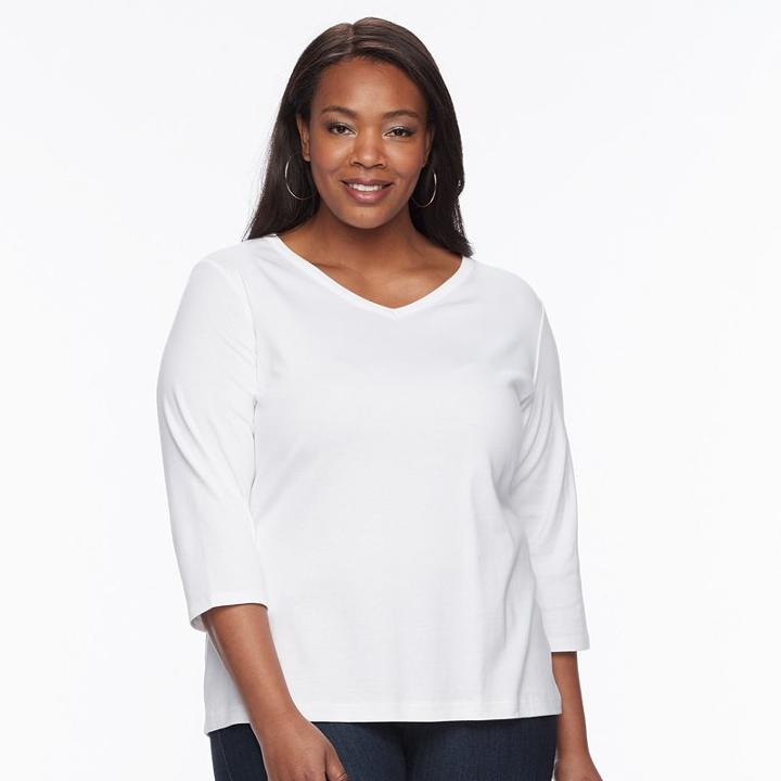 Plus Size Croft & Barrow&reg; Solid V-neck Tee, Women's, Size: 1xl, White