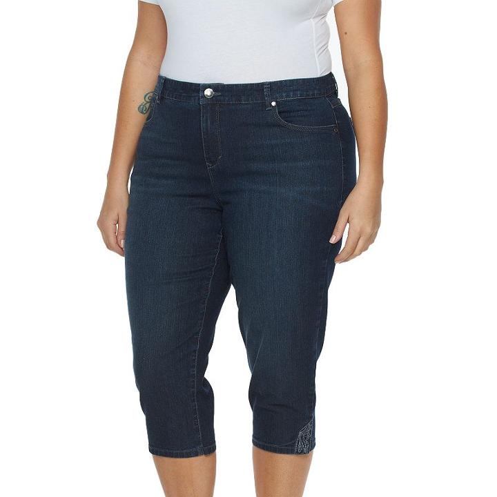 Plus Size Gloria Vanderbilt Jordyn Embroidered Denim Capris, Women's, Size: 24 W, Med Blue