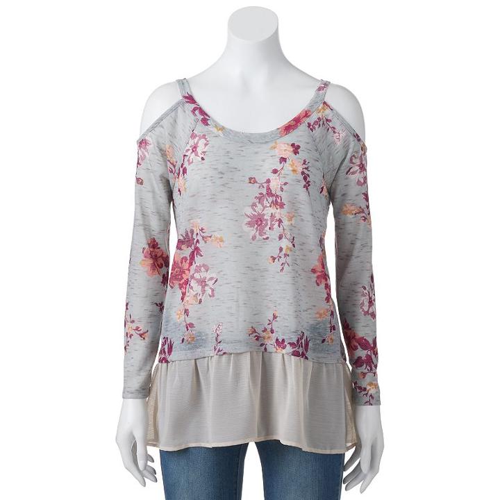 Juniors' About A Girl Cold-shoulder Top, Size: Medium, Grey Other