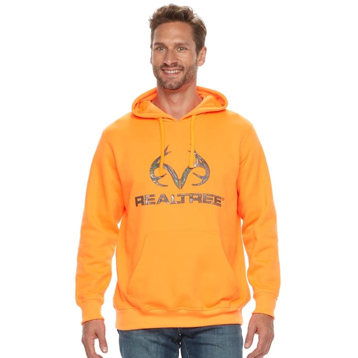 Men's Realtree Fleece Pullover Logo Hoodie, Size: Small, Brt Orange