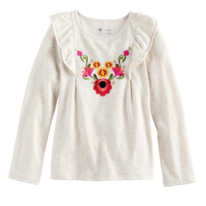 Disney / Pixar Coco Girls 4-7 Embroiderd Flowers Flutter Tee By Jumping Beans&reg;, Size: 4, Lt Beige