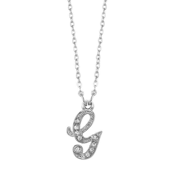 1928 Script Initial Necklace, Size: 16, Grey