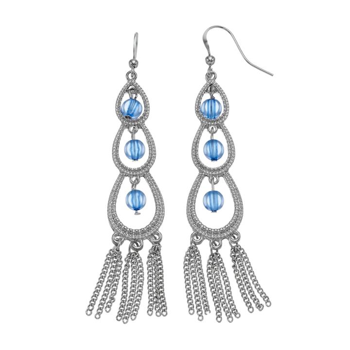 Blue Tiered Nickel Free Orbital Linear Earrings, Women's