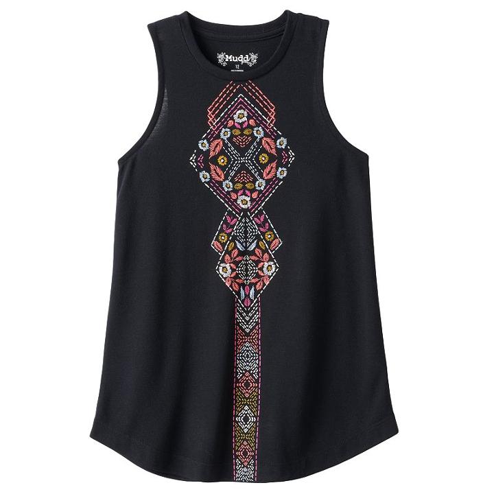 Girls 7-16 & Plus Size Mudd&reg; Patterned Graphic Tank Top, Girl's, Size: 18 1/2, Oxford