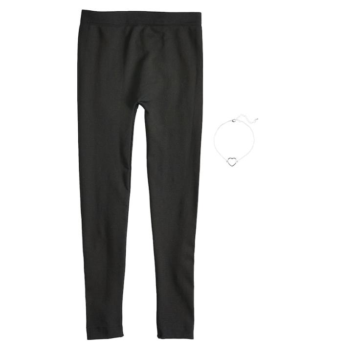 Girls 4-14 Fleece-lined Leggings With Necklace, Size: Xs-s, Oxford