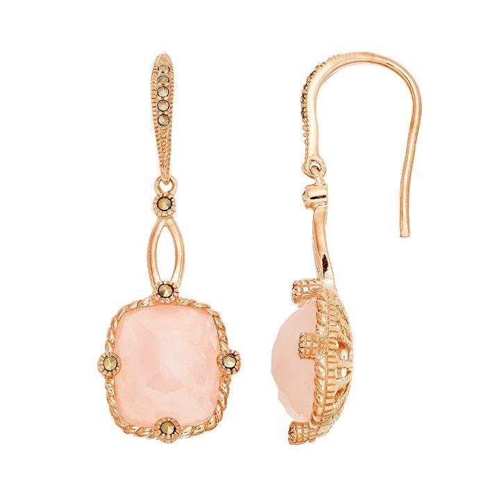 Lavish By Tjm 18k Rose Gold Over Silver Rose Quartz Drop Earrings, Women's, Pink
