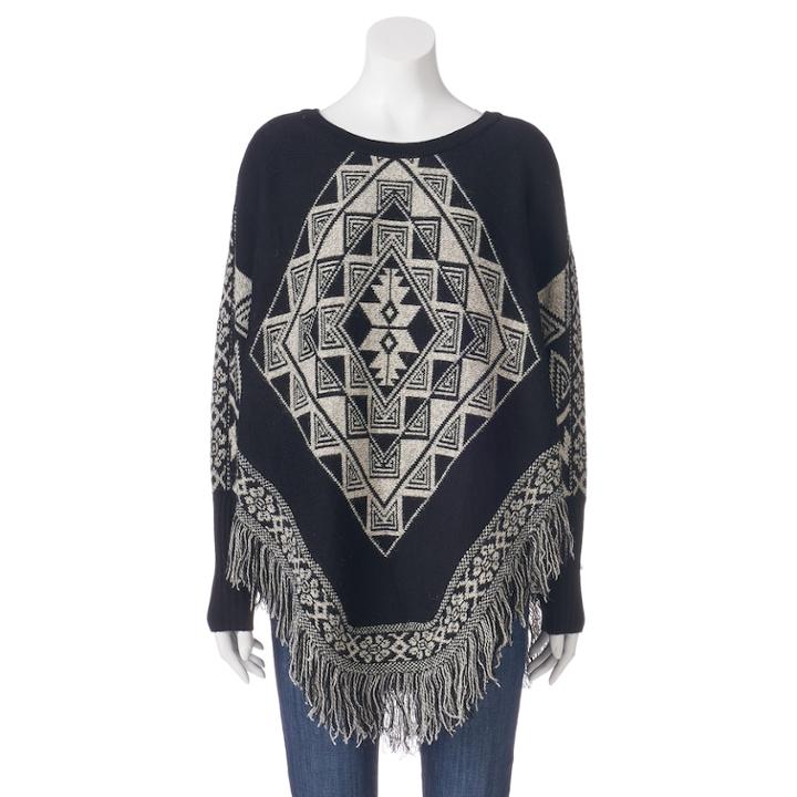Women's Olivia Sky Tribal Fringe Poncho, Size: S/m, Oxford