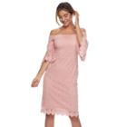 Women's Sharagano Off-the-shoulder Lace Overlay Midi Dress, Size: 4, Dark Pink