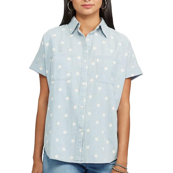 Women's Chaps Polka-dot Chambray Shirt, Size: Xl, Blue
