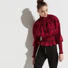 K/lab Plaid Smocked Mock Neck Top, Teens, Size: Xl, Dark Pink