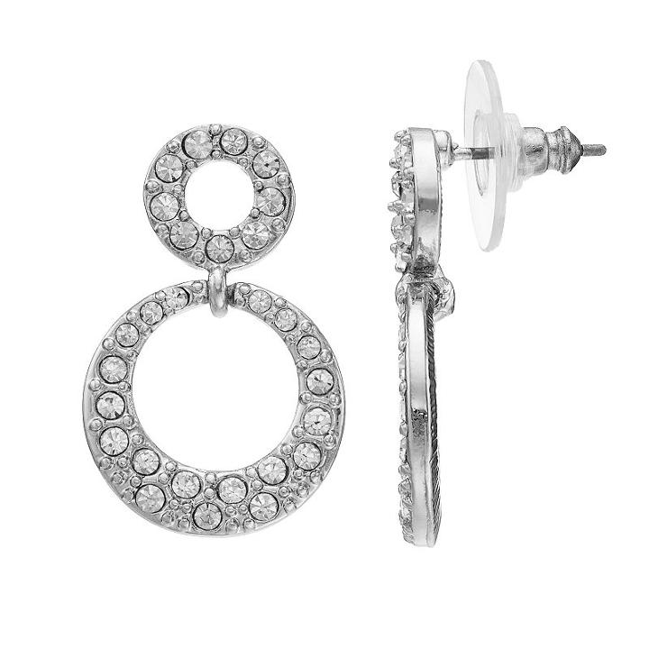 Napier Simulated Crystal Open Double Drop Earrings, Women's, Silver