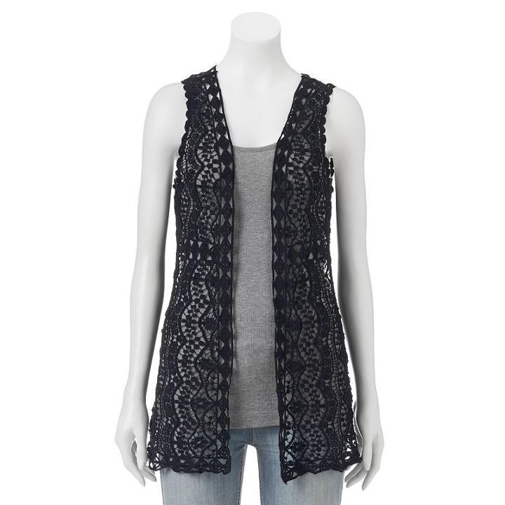 Mudd&reg; Lace Crochet Vest, Women's, Black