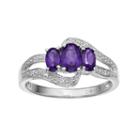 Sterling Silver Amethyst & White Topaz 3-stone Bypass Ring, Women's, Size: 5, Purple