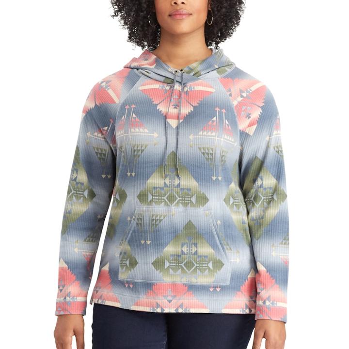 Plus Size Chaps Printed Hoodie, Women's, Size: 2xl, Blue