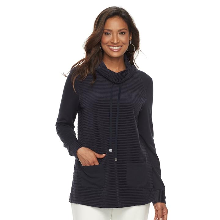 Women's Croft & Barrow&reg; Funnel Neck Tunic Sweatshirt, Size: Medium, Blue