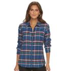 Women's Chaps Plaid Brushed Twill Shirt, Size: Medium, Blue