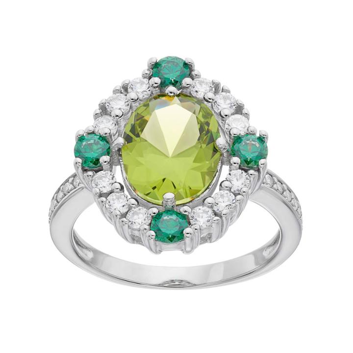 Sterling Silver Simulated Peridot & Cubic Zirconia Ring, Women's, Size: 7, Green