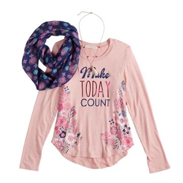 Girls 7-16 & Plus Size Self Esteem High-low Graphic Top Set With Scarf & Necklace, Size: Xl, Pink