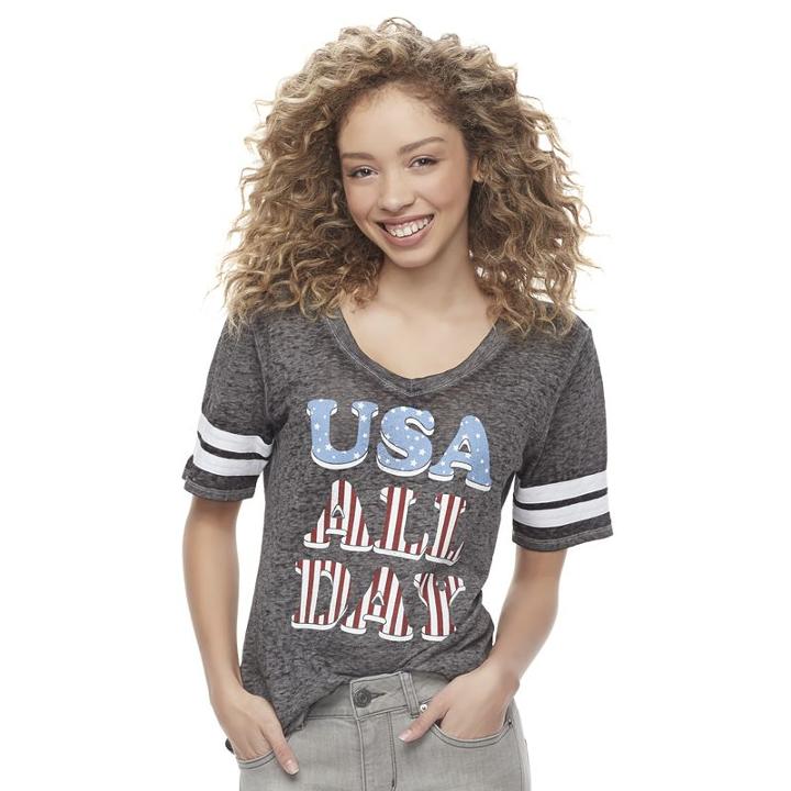 Juniors' Usa All Day Burnout Varsity Graphic Tee, Girl's, Size: Xl, Grey Other
