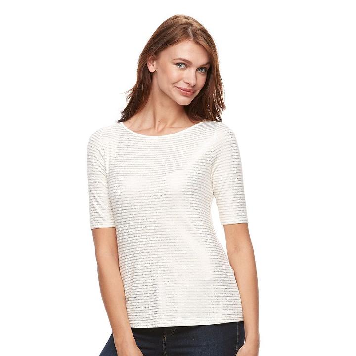 Women's Apt. 9&reg; Essential Striped Boatneck Tee, Size: Medium, White