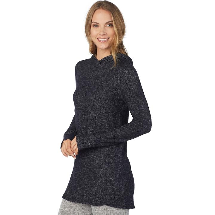 Women's Cuddl Duds Soft Knit Long Sleeve Tunic Hoodie, Size: Small, Grey (charcoal)