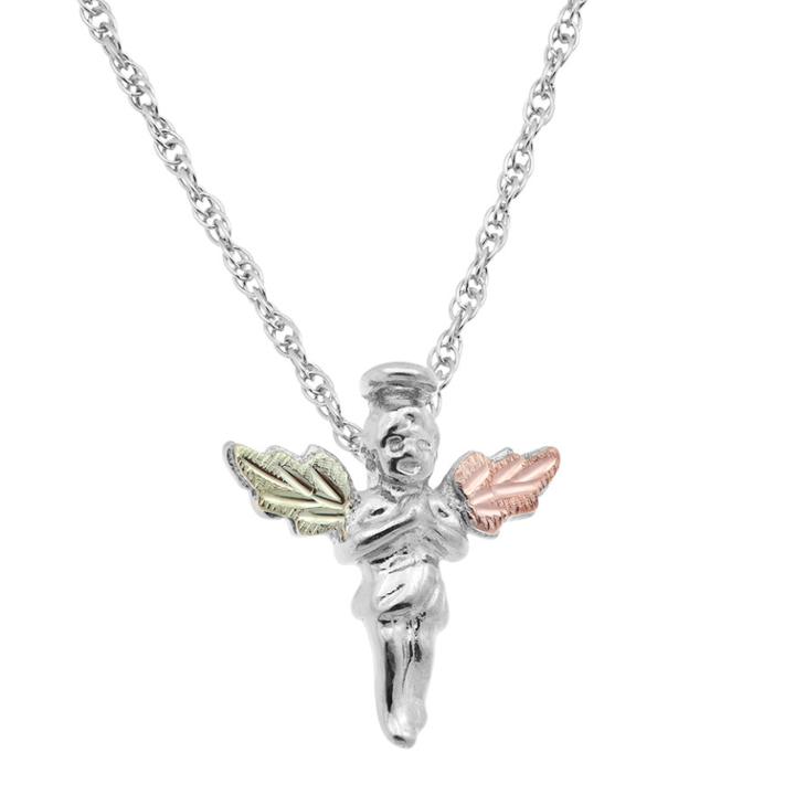 Black Hills Gold Tri Tone Leaf Angel Pendant In Sterling Silver, Women's, Size: 18