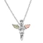 Black Hills Gold Tri Tone Leaf Angel Pendant In Sterling Silver, Women's, Size: 18